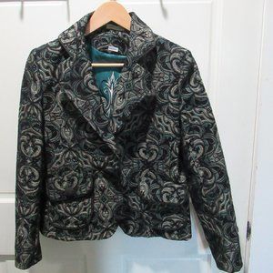 Hanna and Gracie Women's Blazer Jacket Size 6 Black Aqua Two Embroidered Pockets